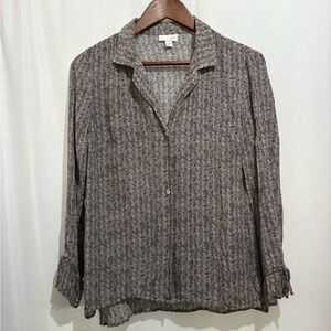 J.JILL Chevron Herringbone Long Tie Sleeve Lightweight Button Up‎ Shirt Top PM
